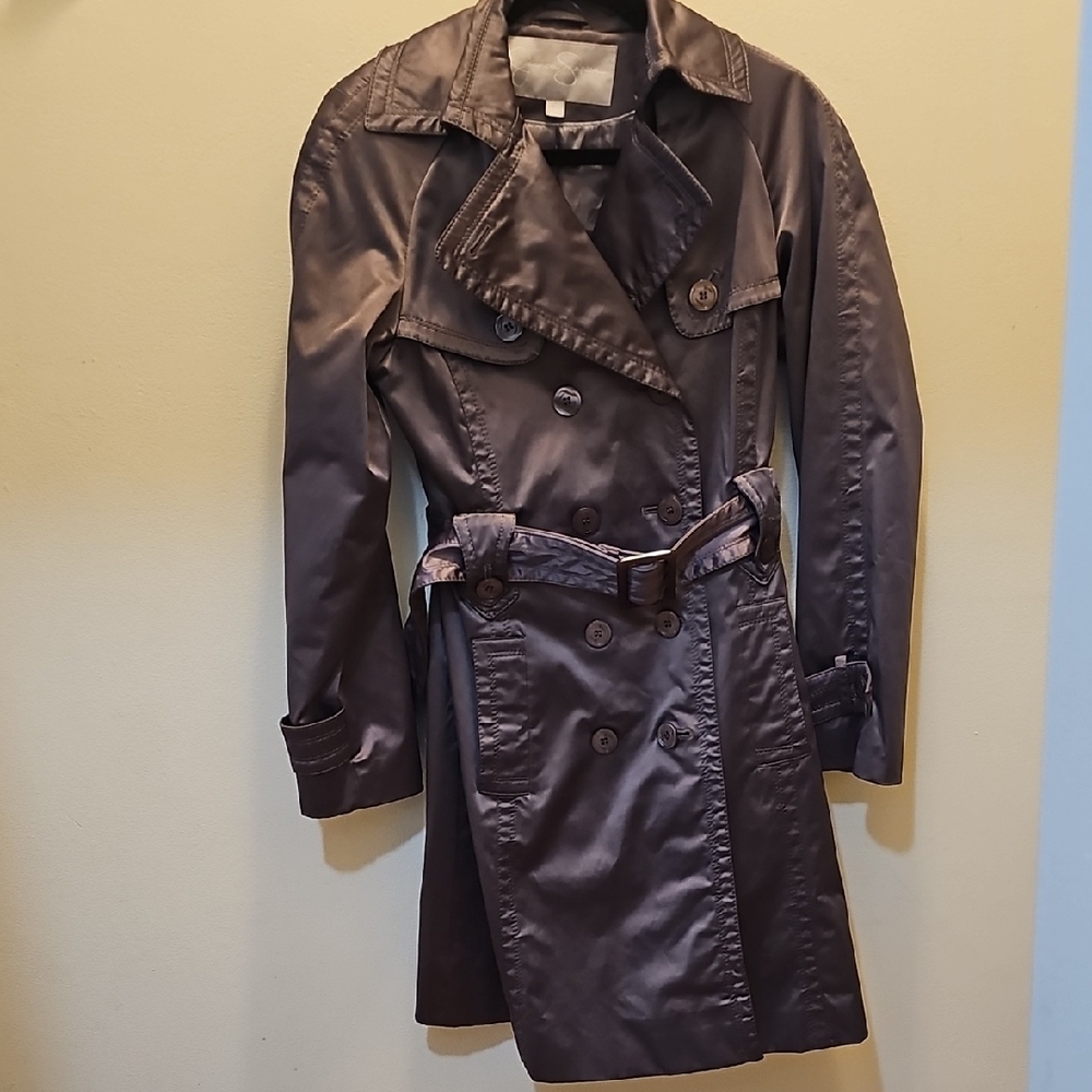 Metallic Grey Satin Finish Trench Coat